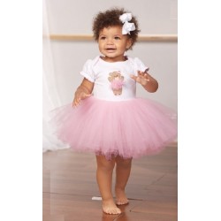 Pink & White Bear Ballerina Tutu Dress and Applique
